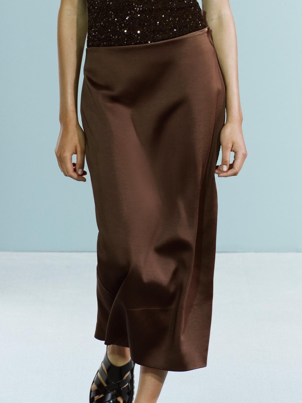 Zara Chocolate Brown Satin Maxi Skirt